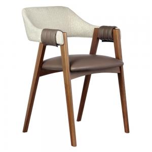 Стул-кресло Kelly бежевый букле, экокожа коричневая, орех